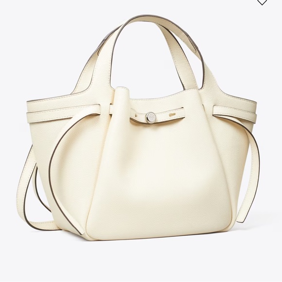 Tory Burch Handbags - TORY BURCH Small Romy Tote Light Cream Leather Bag Handbag Silver Accents